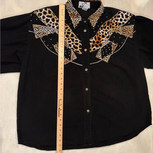 Y2K CZ Club Z Denim Cowboy Shirt Leopard Print Button Down Long Sleeve Size 2X - Picture 5 of 8
